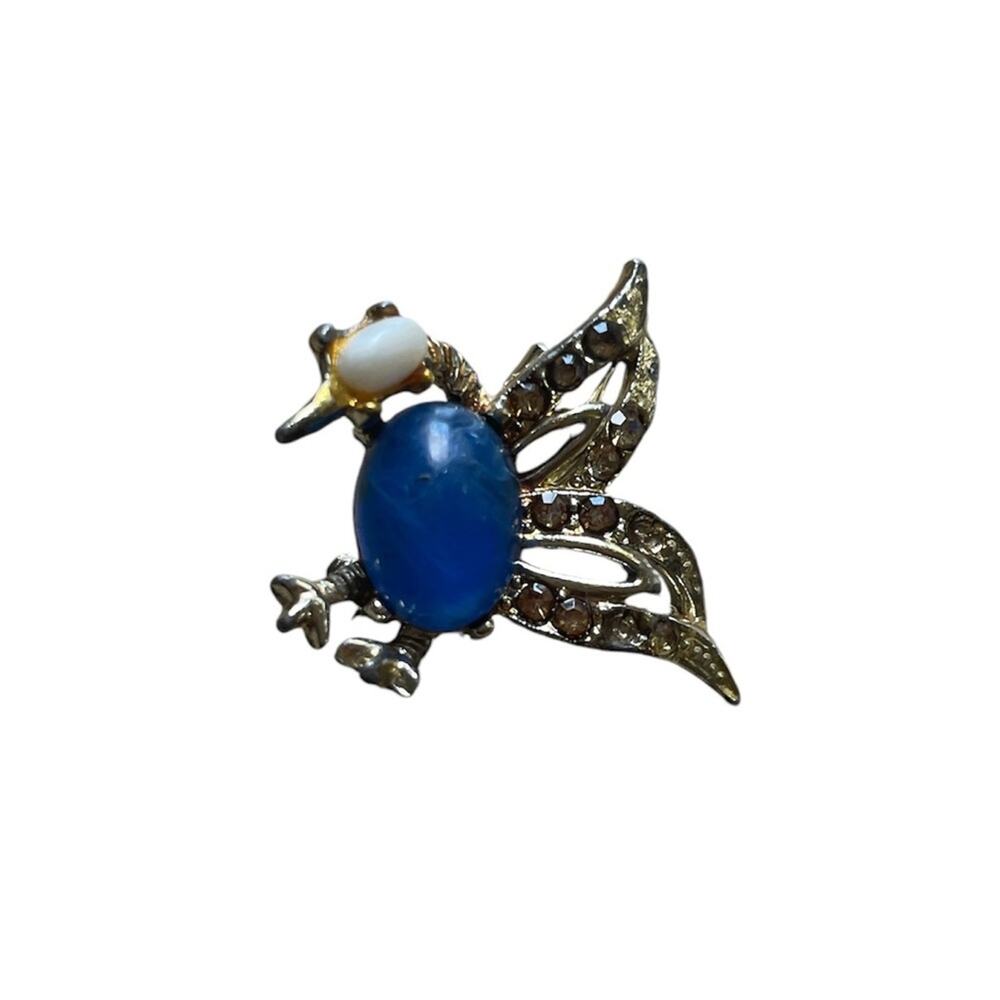 Vintage Blue and Gold tone Peacock Brooch/Pin Bird Cutesy Indie Accent Artsy - Picture 6 of 6